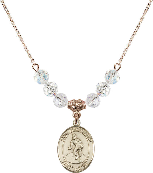 14kt Gold Filled Saint Christopher/Wrestling Birthstone Necklace with Crystal Beads - 8508
