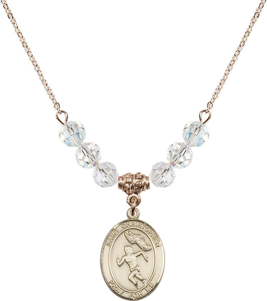 14kt Gold Filled Saint Christopher/Track&Field-Women Birthstone Necklace with Crystal Beads - 8510
