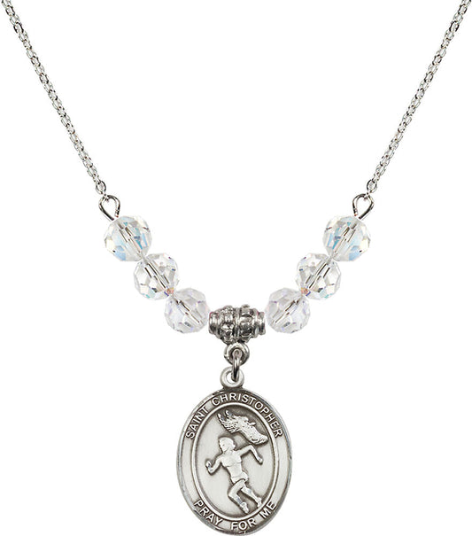Sterling Silver Saint Christopher/Track&Field-Women Birthstone Necklace with Crystal Beads - 8510