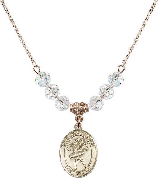 14kt Gold Filled Saint Christopher/Dance Birthstone Necklace with Crystal Beads - 8512