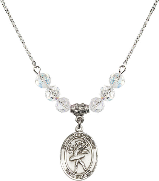 Sterling Silver Saint Christopher/Dance Birthstone Necklace with Crystal Beads - 8512