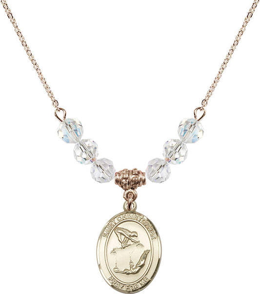14kt Gold Filled Saint Christopher/Gymnastics Birthstone Necklace with Crystal Beads - 8513