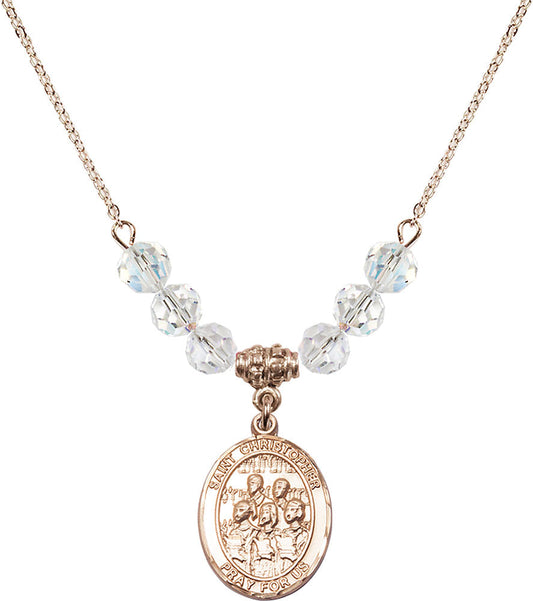 14kt Gold Filled Saint Christopher / Choir Birthstone Necklace with Crystal Beads - 8514