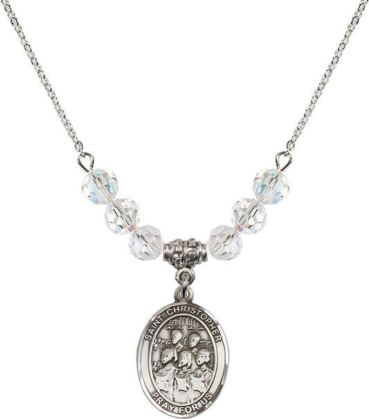 Sterling Silver Saint Christopher / Choir Birthstone Necklace with Crystal Beads - 8514