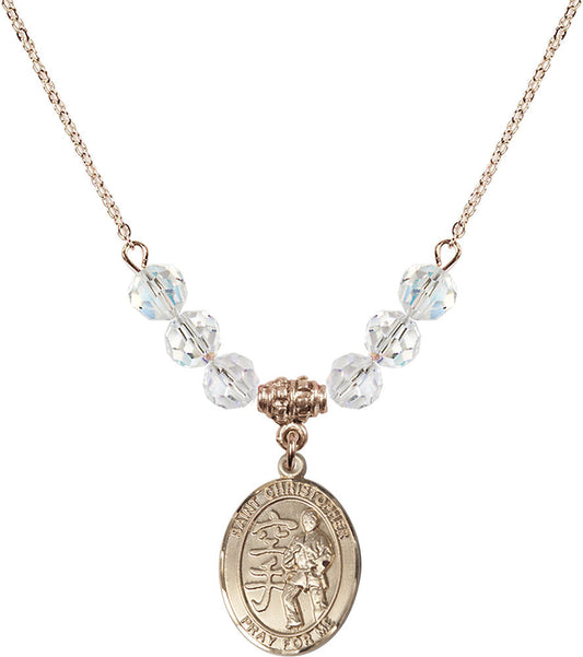 14kt Gold Filled Saint Christopher / Karate Birthstone Necklace with Crystal Beads - 8515