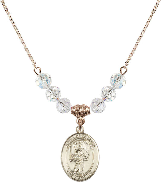 14kt Gold Filled Saint Sebastian / Baseball Birthstone Necklace with Crystal Beads - 8600