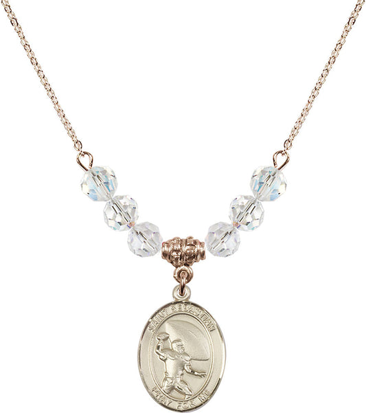 14kt Gold Filled Saint Sebastian / Football Birthstone Necklace with Crystal Beads - 8601