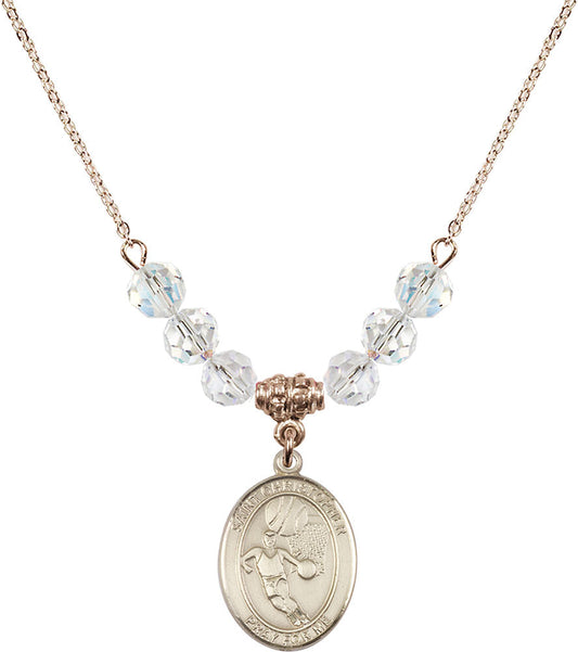 14kt Gold Filled Saint Sebastian/Basketball Birthstone Necklace with Crystal Beads - 8602