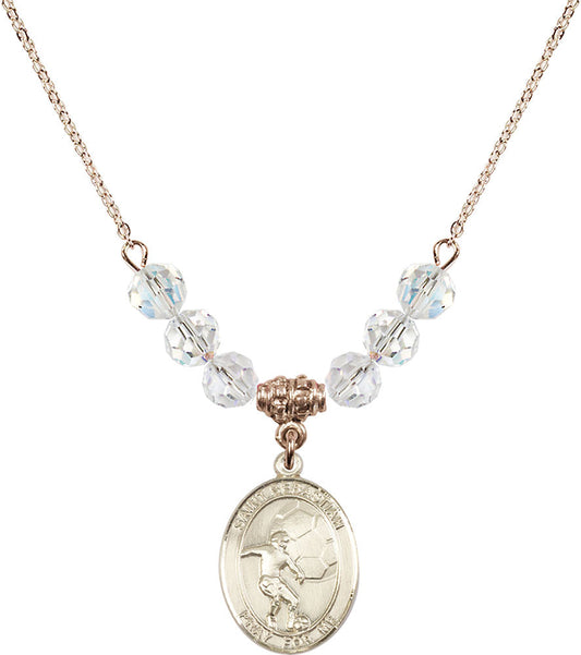 14kt Gold Filled Saint Sebastian / Soccer Birthstone Necklace with Crystal Beads - 8603