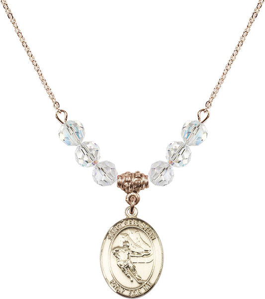 14kt Gold Filled Saint Sebastian / Hockey Birthstone Necklace with Crystal Beads - 8604