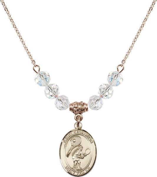 14kt Gold Filled Saint Sebastian / Tennis Birthstone Necklace with Crystal Beads - 8605