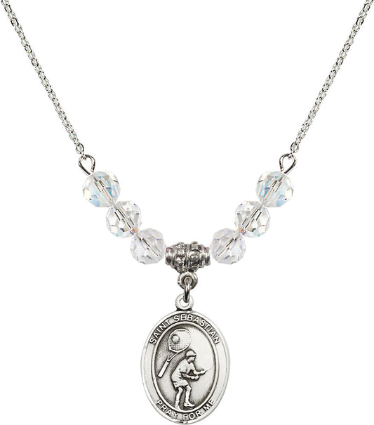 Sterling Silver Saint Sebastian / Tennis Birthstone Necklace with Crystal Beads - 8605
