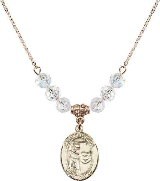 14kt Gold Filled Saint Sebastian / Golf Birthstone Necklace with Crystal Beads - 8606