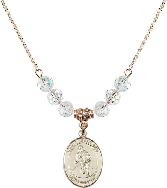 14kt Gold Filled Saint Sebastian/Wrestling Birthstone Necklace with Crystal Beads - 8608