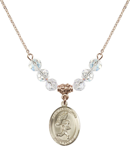 14kt Gold Filled Saint Sebastian /Track&Field-Men Birthstone Necklace with Crystal Beads - 8609