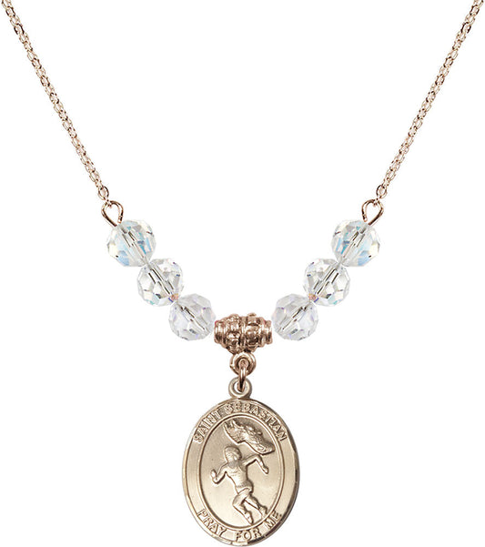 14kt Gold Filled Saint Sebastian /Track&Field-Women Birthstone Necklace with Crystal Beads - 8610