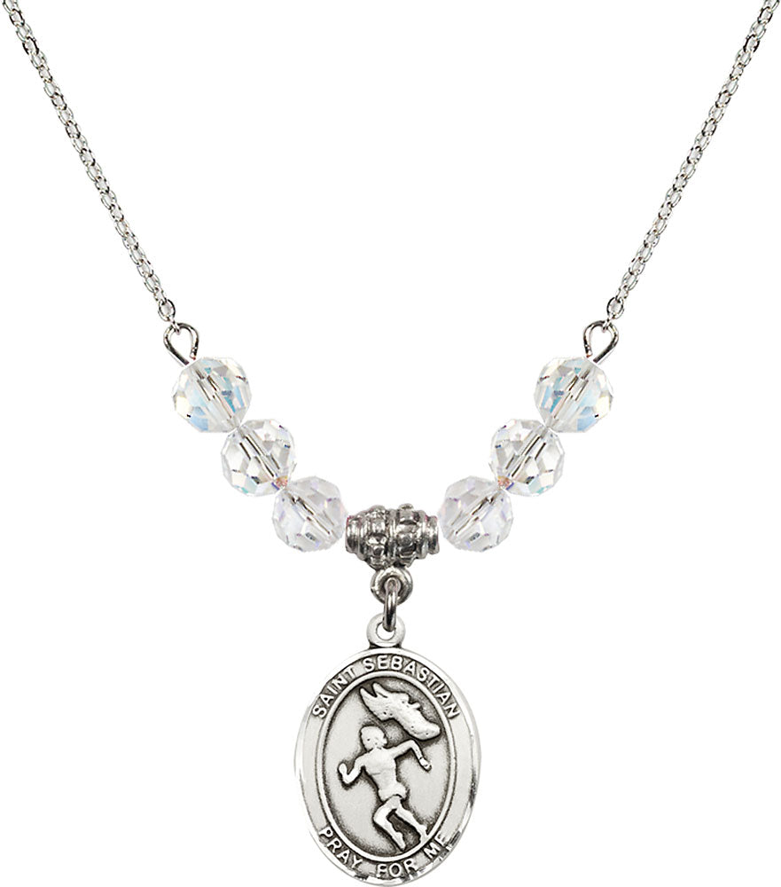 Sterling Silver Saint Sebastian /Track&Field-Women Birthstone Necklace with Crystal Beads - 8610