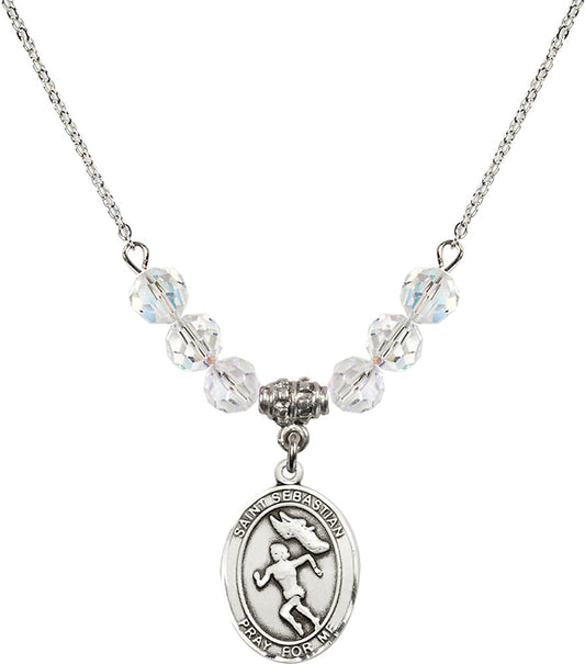 Sterling Silver Saint Sebastian /Track&Field-Women Birthstone Necklace with Crystal Beads - 8610