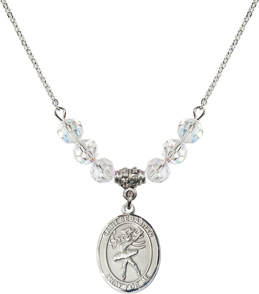 Sterling Silver Saint Sebastian / Dance Birthstone Necklace with Crystal Beads - 8612