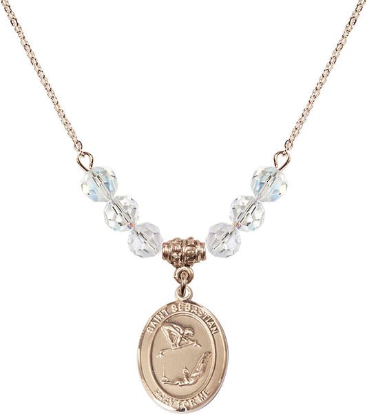 14kt Gold Filled Saint Sebastian/Gymnastics Birthstone Necklace with Crystal Beads - 8613