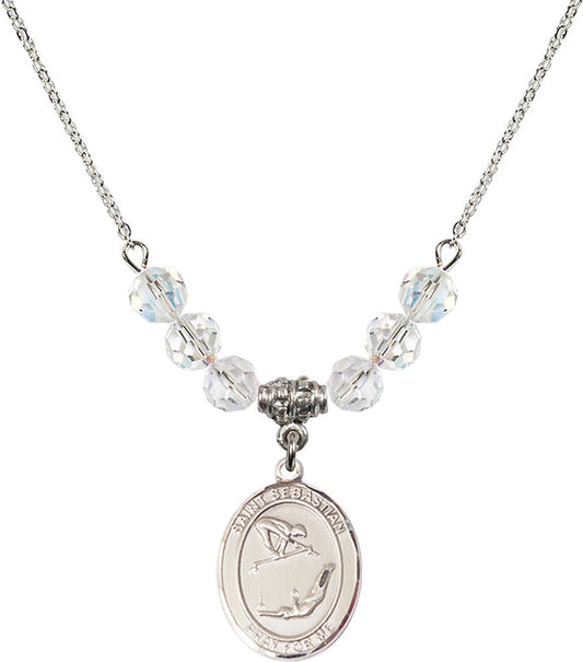 Sterling Silver Saint Sebastian/Gymnastics Birthstone Necklace with Crystal Beads - 8613