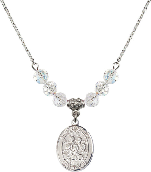Sterling Silver Saint Sebastian / Choir Birthstone Necklace with Crystal Beads - 8614