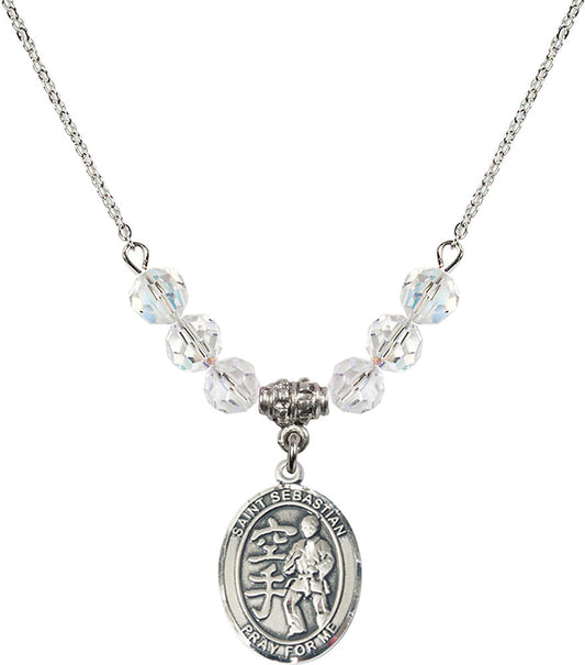 Sterling Silver Saint Sebastian/Karate Birthstone Necklace with Crystal Beads - 8615