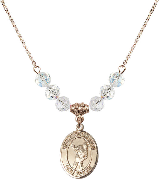 14kt Gold Filled Saint Sebastian/Lacrosse Birthstone Necklace with Crystal Beads - 8616