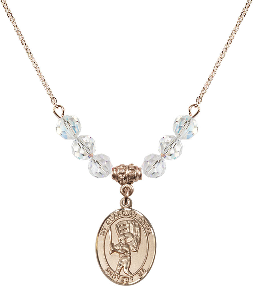 14kt Gold Filled Guardian Angel/Baseball Birthstone Necklace with Crystal Beads - 8700