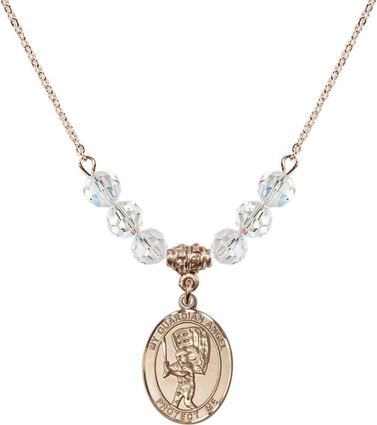 14kt Gold Filled Guardian Angel/Baseball Birthstone Necklace with Crystal Beads - 8700