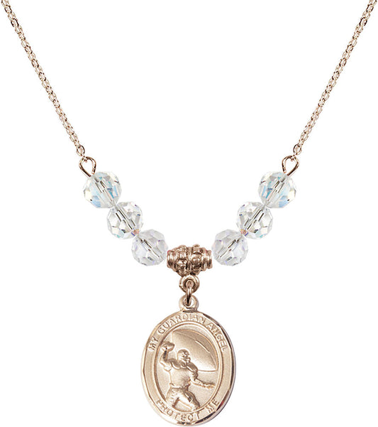 14kt Gold Filled Guardian Angel/Football Birthstone Necklace with Crystal Beads - 8701