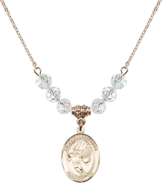 14kt Gold Filled Guardian Angel/Basketball Birthstone Necklace with Crystal Beads - 8702