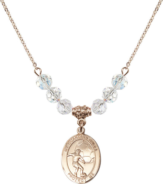 14kt Gold Filled Guardian Angel/Soccer Birthstone Necklace with Crystal Beads - 8703