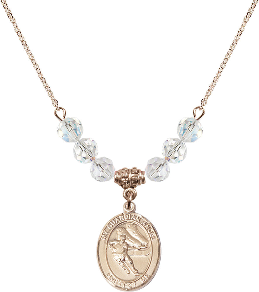 14kt Gold Filled Guardian Angel/Hockey Birthstone Necklace with Crystal Beads - 8704