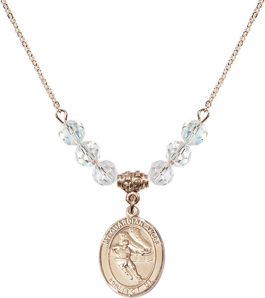 14kt Gold Filled Guardian Angel/Hockey Birthstone Necklace with Crystal Beads - 8704