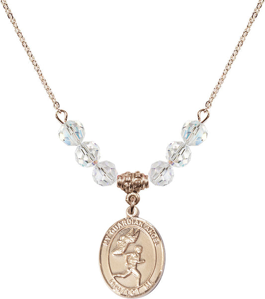 14kt Gold Filled Guardian Angel/Track&Field-Men Birthstone Necklace with Crystal Beads - 8709
