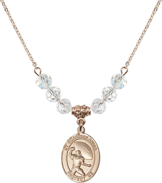 14kt Gold Filled Guardian Angel/Track&Field-Women Birthstone Necklace with Crystal Beads - 8710