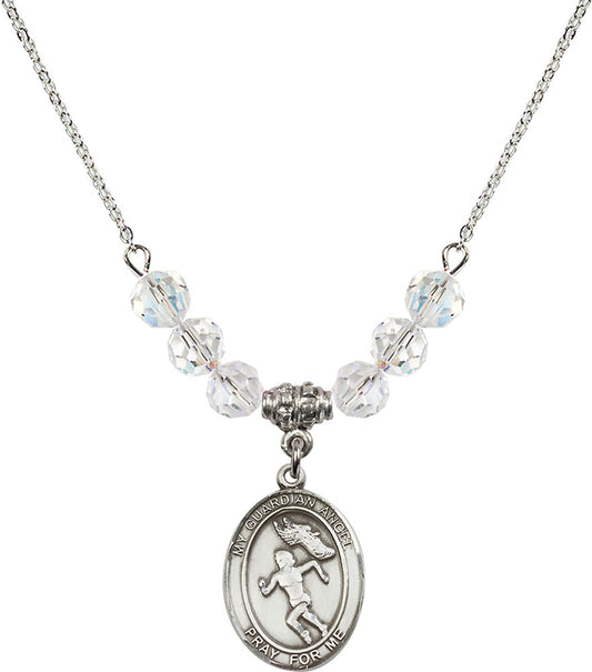 Sterling Silver Guardian Angel/Track&Field-Women Birthstone Necklace with Crystal Beads - 8710