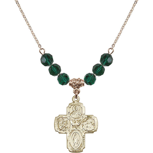 14kt Gold Filled 5-Way Birthstone Necklace with Emerald Beads - 0041