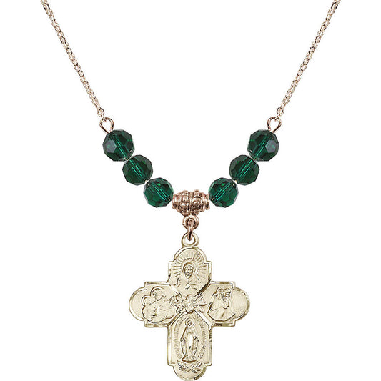 14kt Gold Filled 4-Way Birthstone Necklace with Emerald Beads - 0043