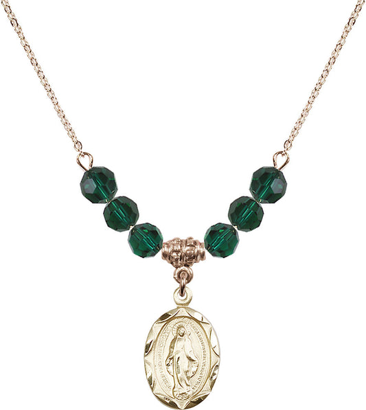 14kt Gold Filled Miraculous Birthstone Necklace with Emerald Beads - 0612