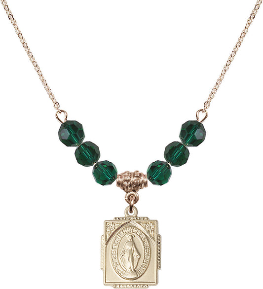14kt Gold Filled Miraculous Birthstone Necklace with Emerald Beads - 0804