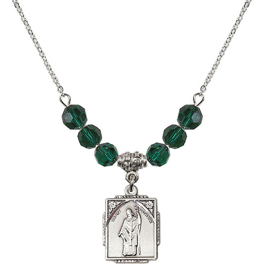 Sterling Silver Saint Patrick Birthstone Necklace with Emerald Beads - 0804