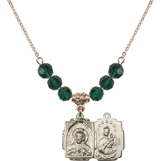 14kt Gold Filled Scapular Birthstone Necklace with Emerald Beads - 0804