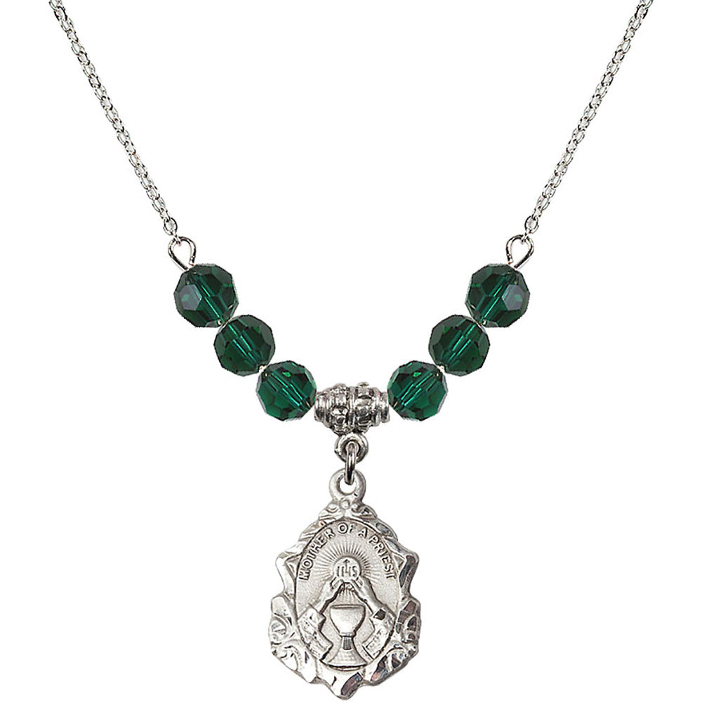 Sterling Silver Mother of a Priest Birthstone Necklace with Emerald Beads - 0811