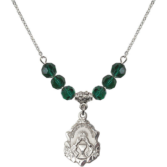 Sterling Silver Mother of a Priest Birthstone Necklace with Emerald Beads - 0811