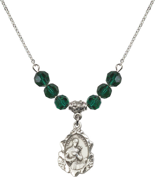 Sterling Silver Saint Gerard Birthstone Necklace with Emerald Beads - 0822