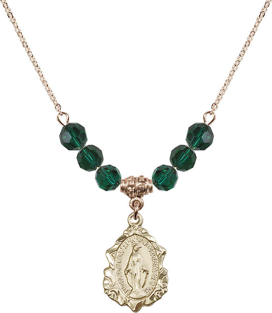 14kt Gold Filled Miraculous Birthstone Necklace with Emerald Beads - 0822