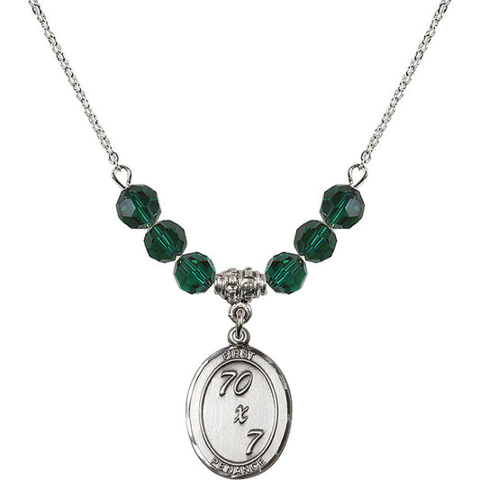 Sterling Silver First Penance Birthstone Necklace with Emerald Beads - 0867