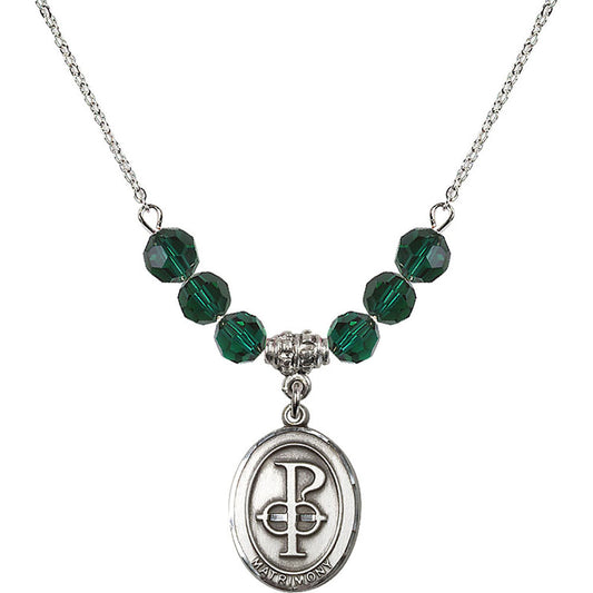 Sterling Silver Matrimony Birthstone Necklace with Emerald Beads - 0869